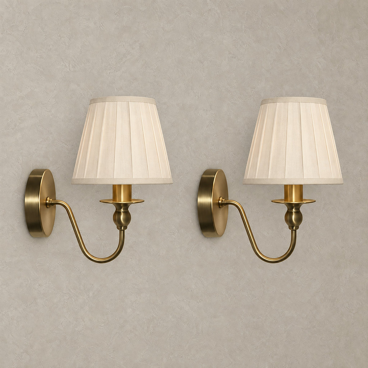 Siralto gold rechargeable wall sconce set of 2 with fabric shades, lights off