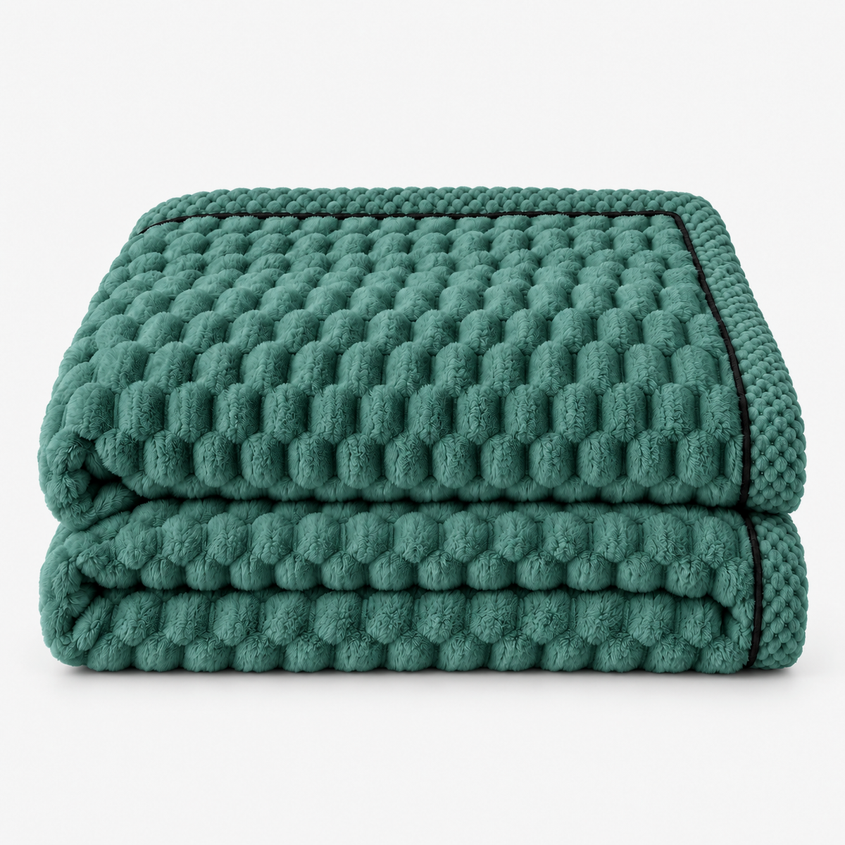 Somarel lake green plush throw blanket loosely folded on a plain seamless studio backdrop #color_lake green