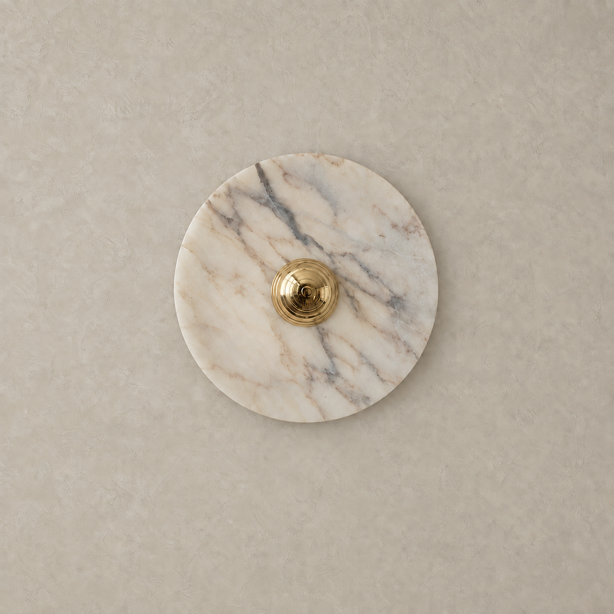 Talemio gold marble wall sconce switched off on a warm greige plaster wall #color_gold