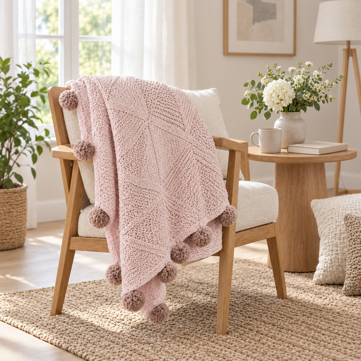 Talenvo throw blanket for couch in pink, folded over an occasional chair in a front parlor #color_pink