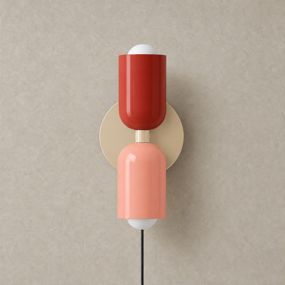 Talomi pink and red and beige base wall light unlit on a plain backdrop showing its finish #color_pink & red & beige base