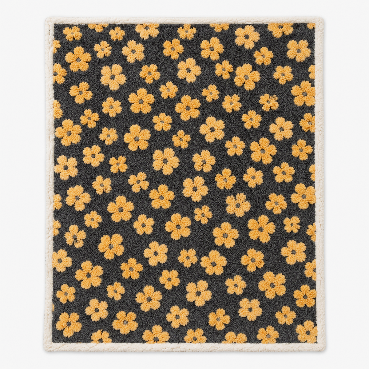 Tarelsi yellow floral plush throw blanket laid fully open on a white background