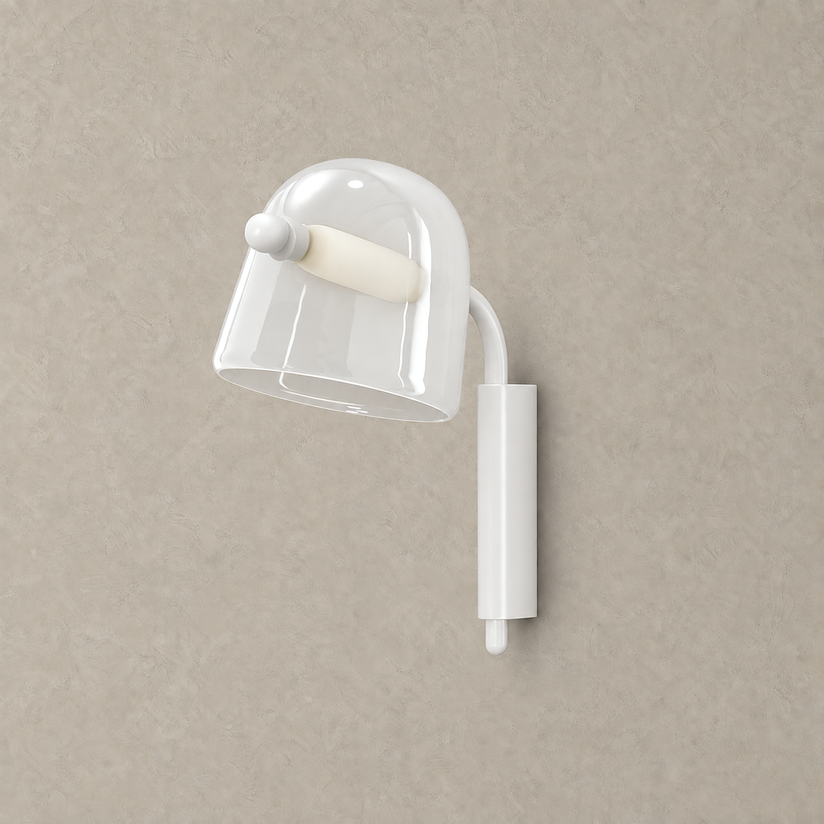 Tavessi white glass wall sconce unlit on a greige plaster wall #color_white