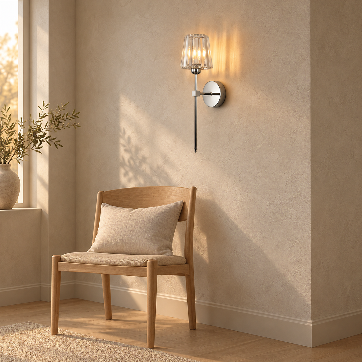 Tavirelo silver wireless wall light glowing in a quiet music room #color_silver