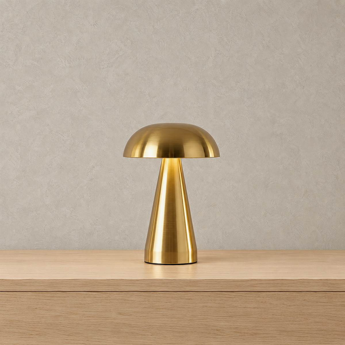 Telirra gold rechargeable table lamp switched off on a plain flat surface