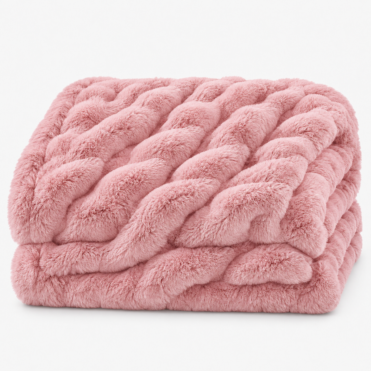Tesovira coral fleece blanket in pink, a soft throw blanket loosely folded on a plain backdrop #color_pink