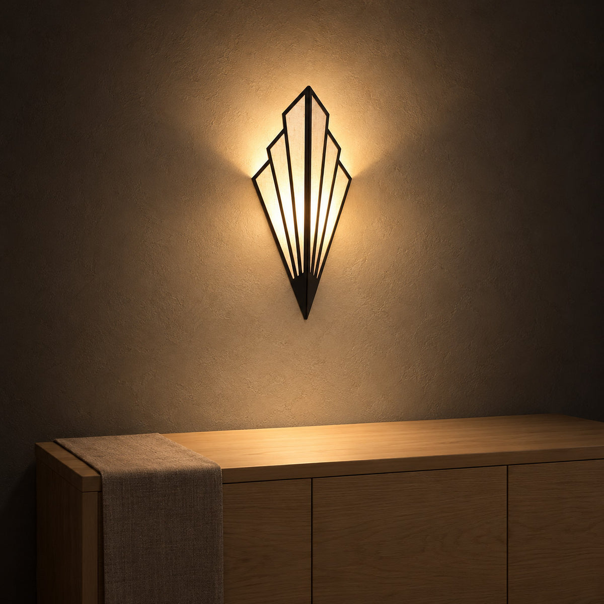 Ticorena black plug in wall sconce washing a dining room plaster wall with light at night