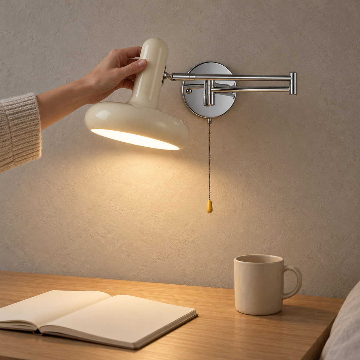 Tivenola cream bedside wall light keeping a bedroom writing desk clear
