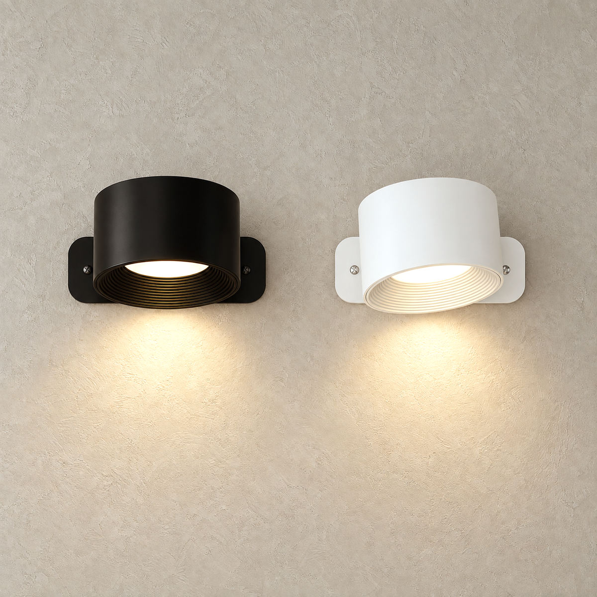 Tomelira black and white wireless wall light pairs compared with all four lamps illuminated