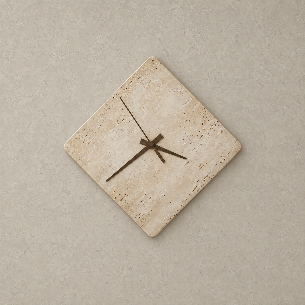 Toselmi yellow travertine wall sconce unlit on a plain plate with fixed bronze tone pointers