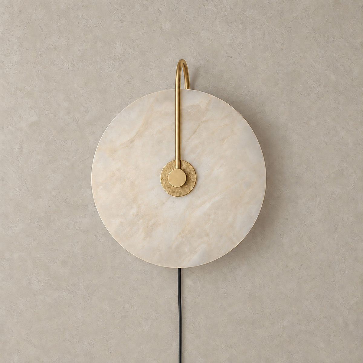 Velirsa gold led wall sconce unlit, showing the pale shade and gold metal detailing #color_gold