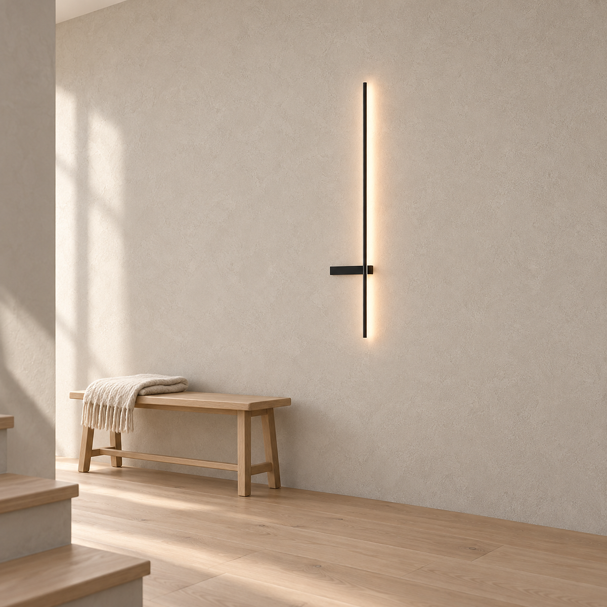 Vesarilo black battery operated wall sconce lighting a stair landing