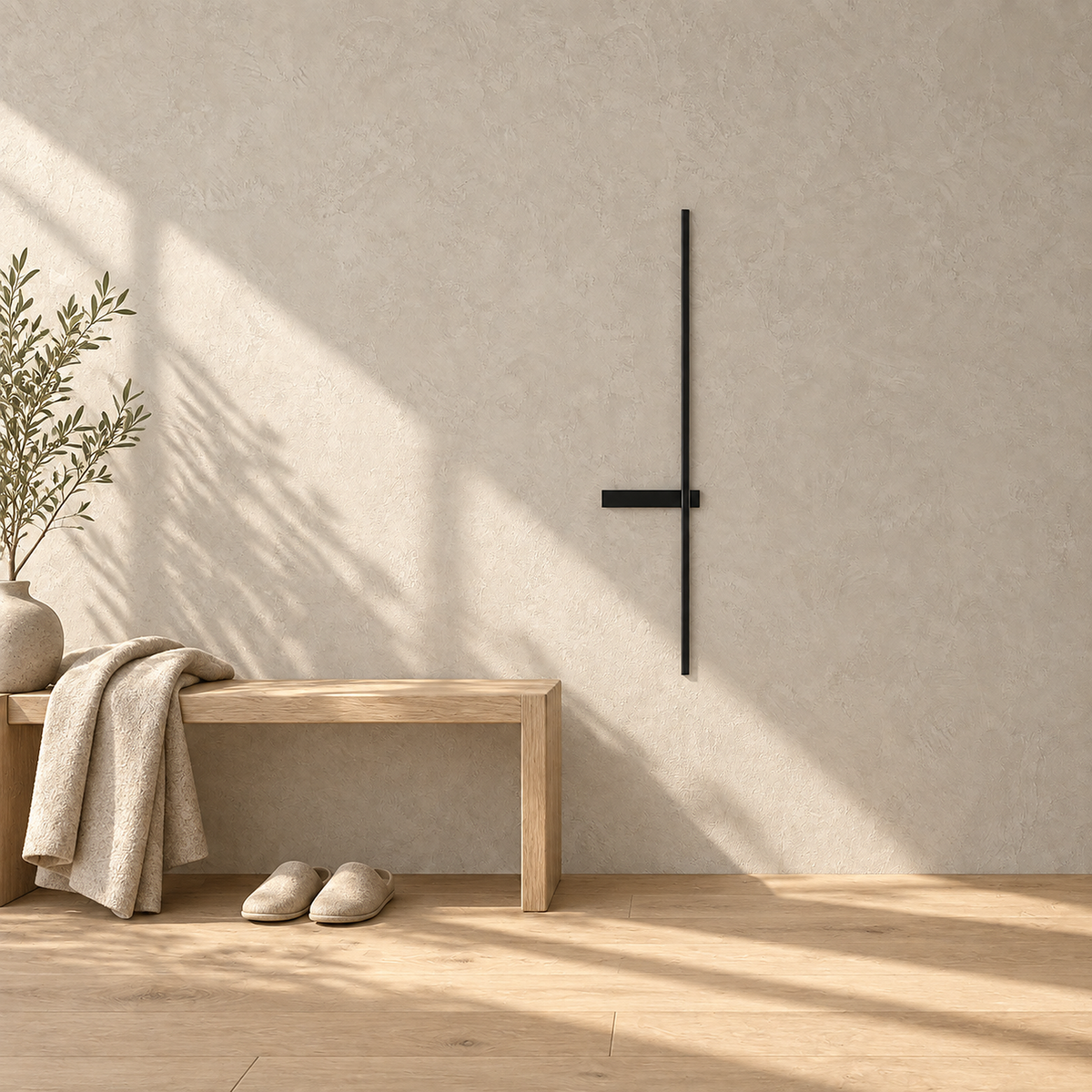 Vesarilo black cordless wall lamp switched off beside an entry bench