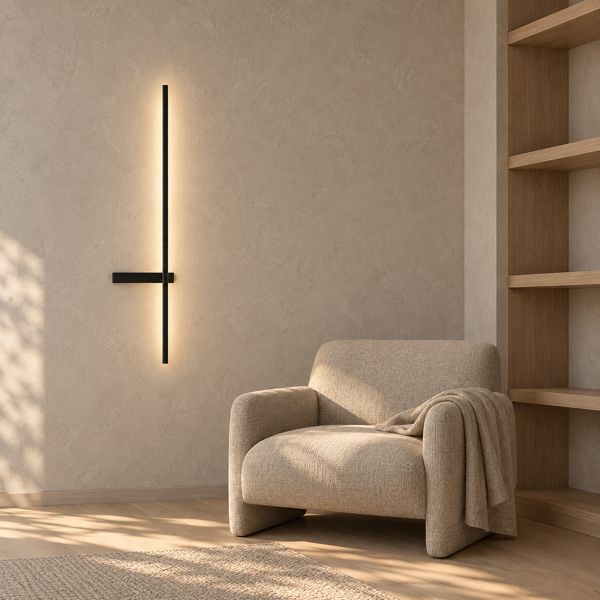 Vesarilo black rechargeable wall sconce warming a library in late afternoon light