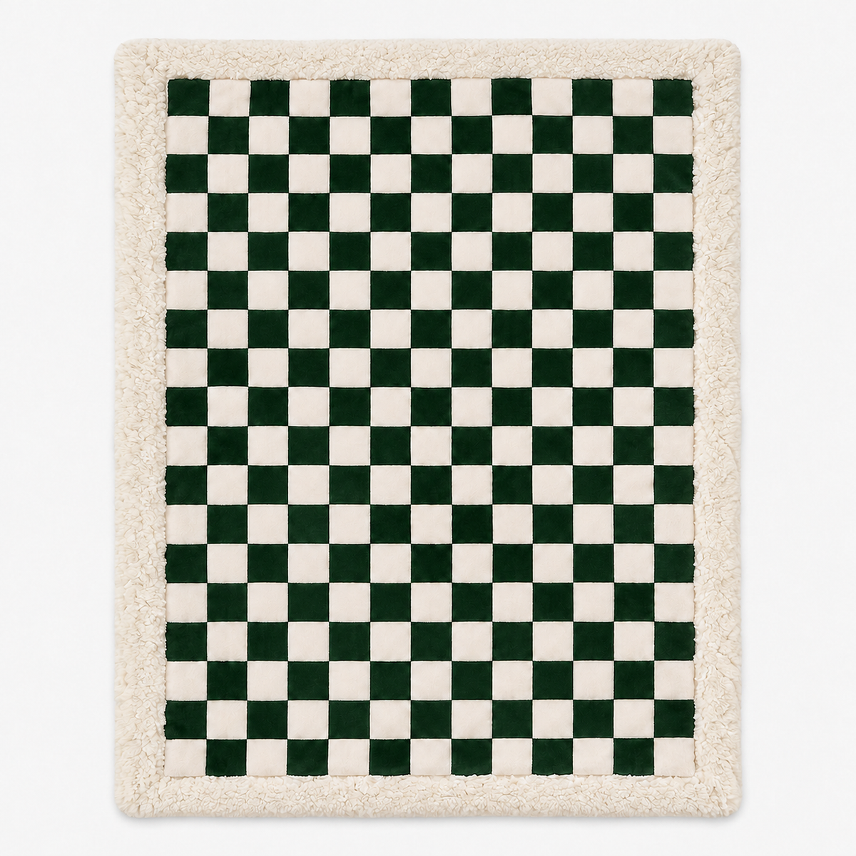 Amelvi green checkered throw blanket laid fully open on a plain backdrop with a cream border #color_green
