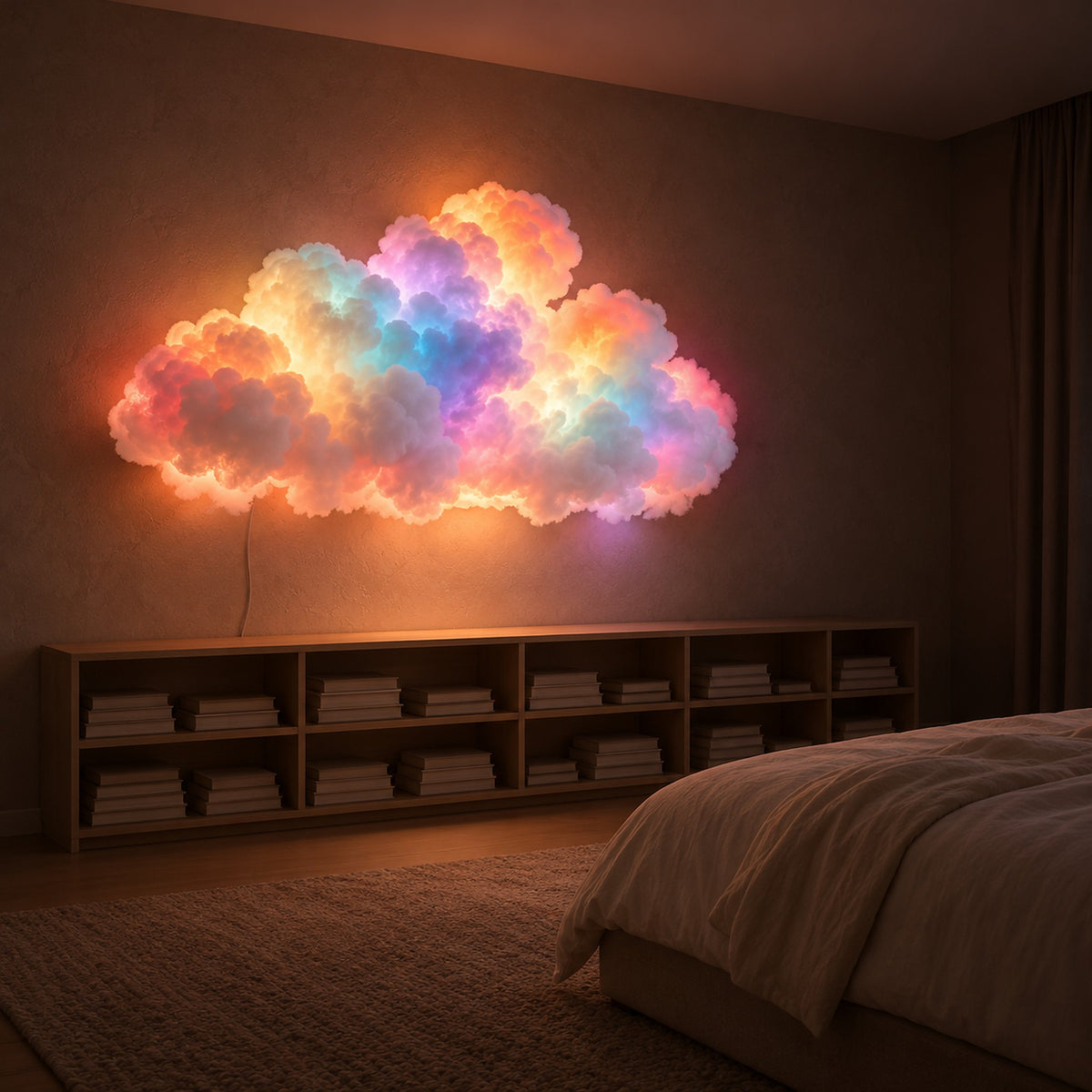 Arvimo LED cloud light in white giving soft bedroom color at bedtime