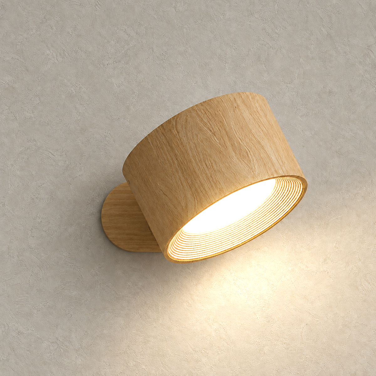 Caviloro battery operated wall sconce in wood effect casting warm light downward