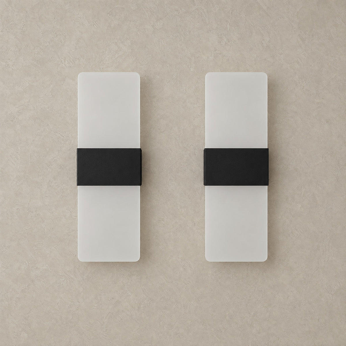 Ciloreva black rechargeable wall sconce pair switched off on a plain backdrop
