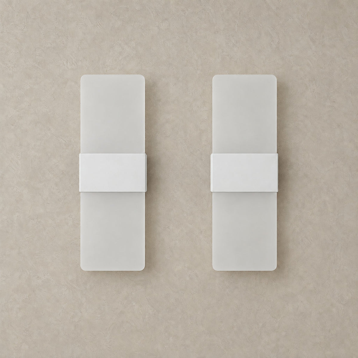 Ciloreva white rechargeable wall sconce pair shown switched off, painted white finish #color_white
