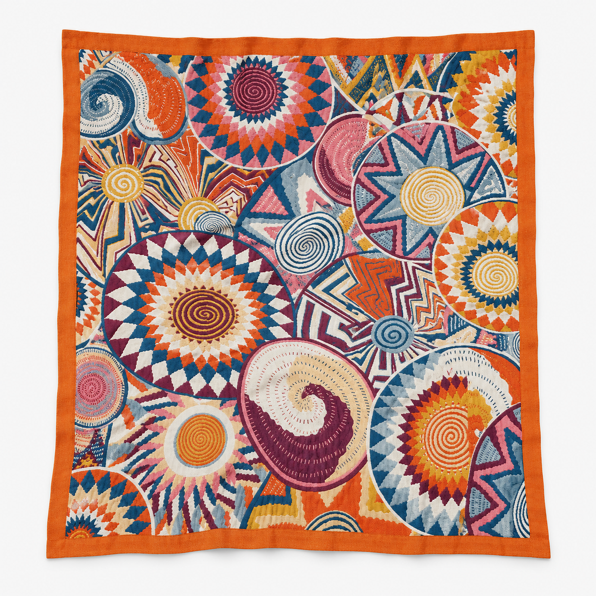 Ciranel multicolored & cotton jacquard blanket laid open to show the full sunburst face