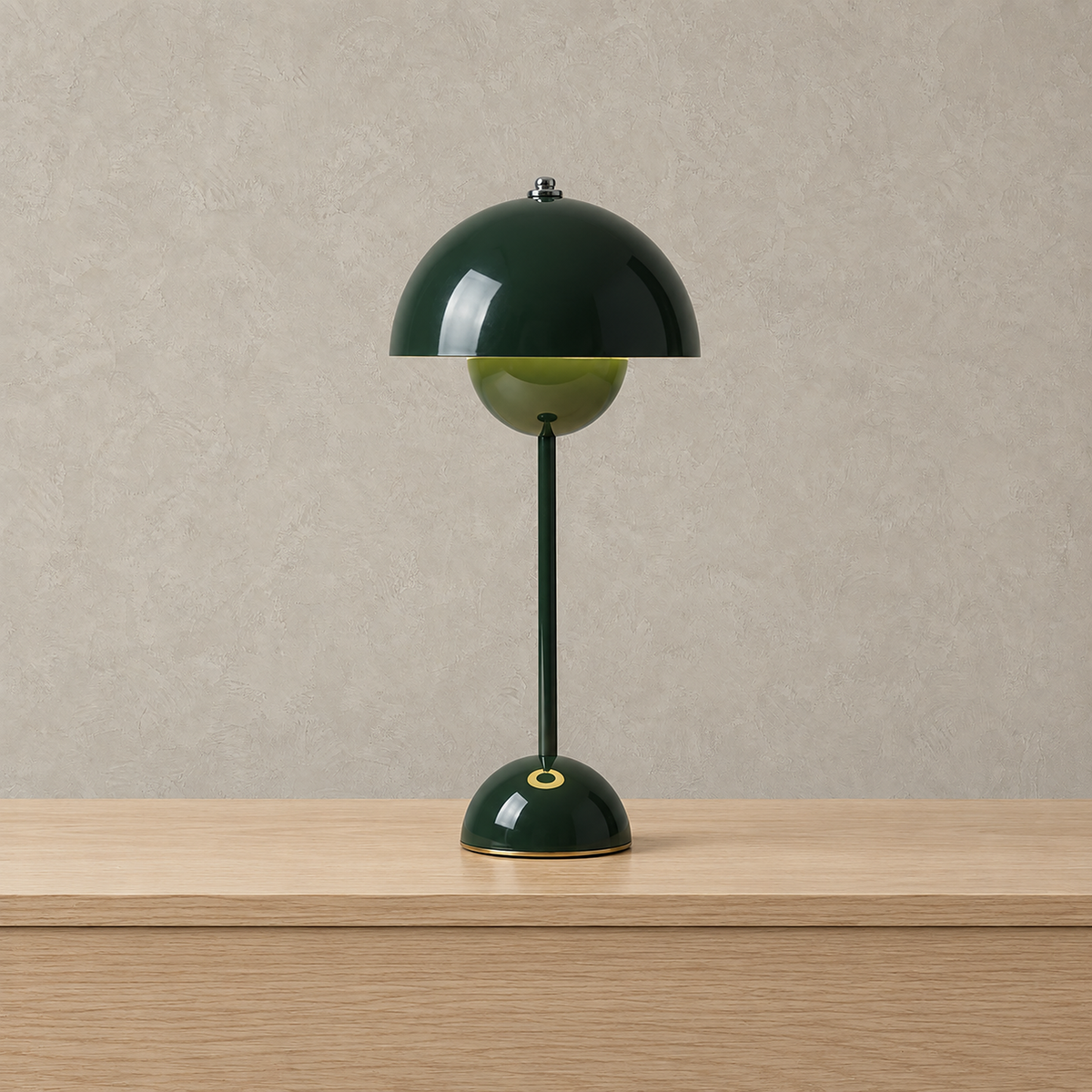 Coremila green rechargeable table lamp standing unlit against a plain backdrop