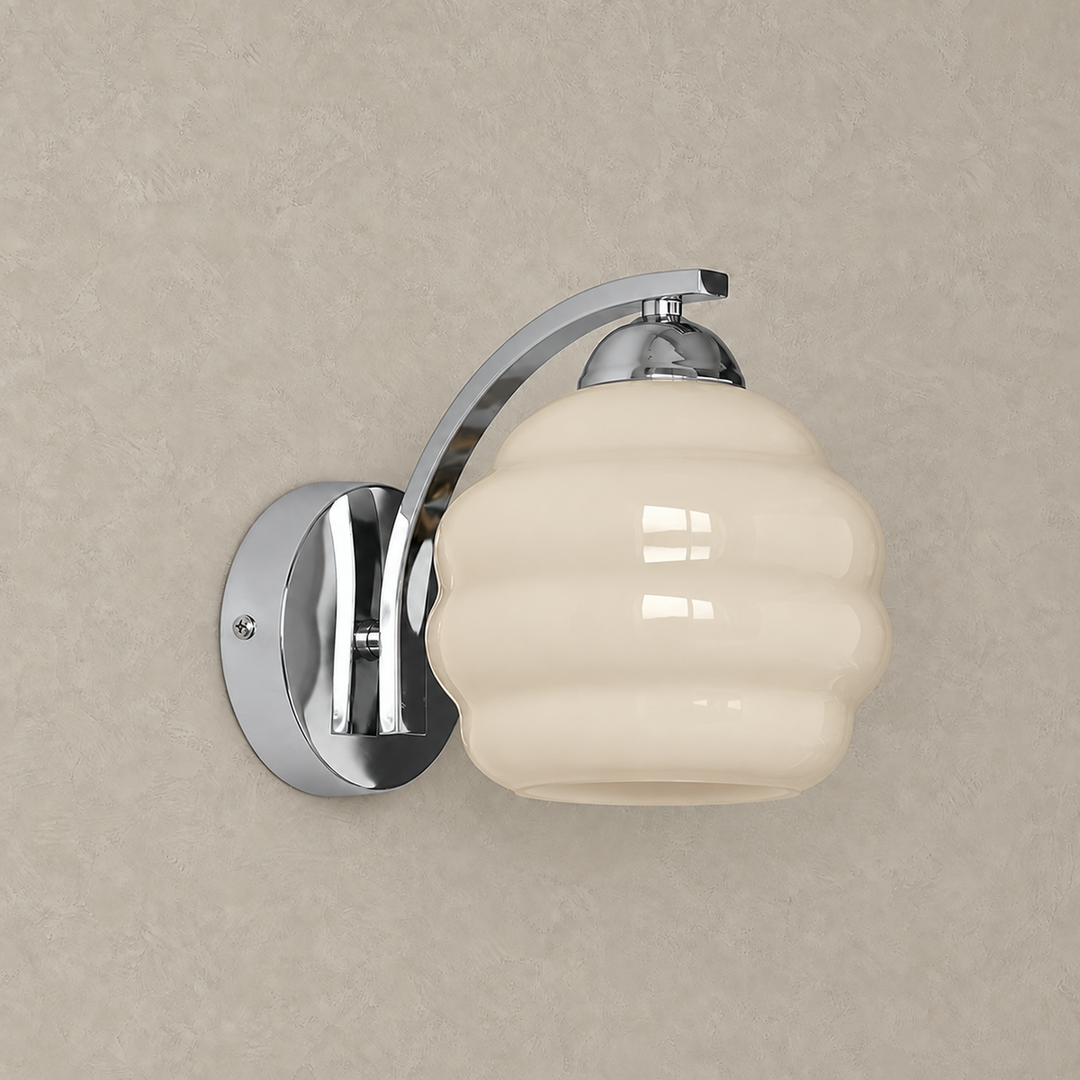Lasemiro silver and beige glass led wall sconce shown switched off against a plain background #color_silver and beige