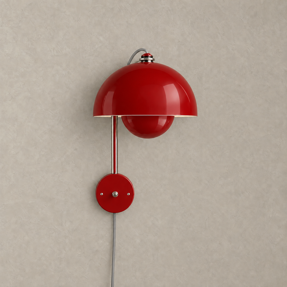 Lasorme red plug in led wall sconce with a painted metal dome shade and round wall plate, shown unlit #color_red