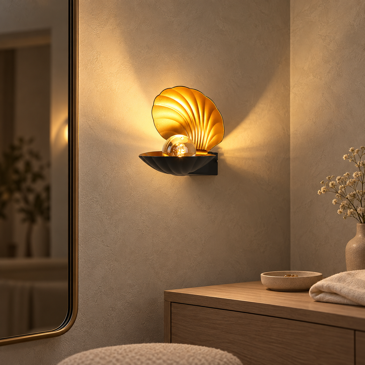 Leravio black LED wall sconce seen from below in a dressing room at midday