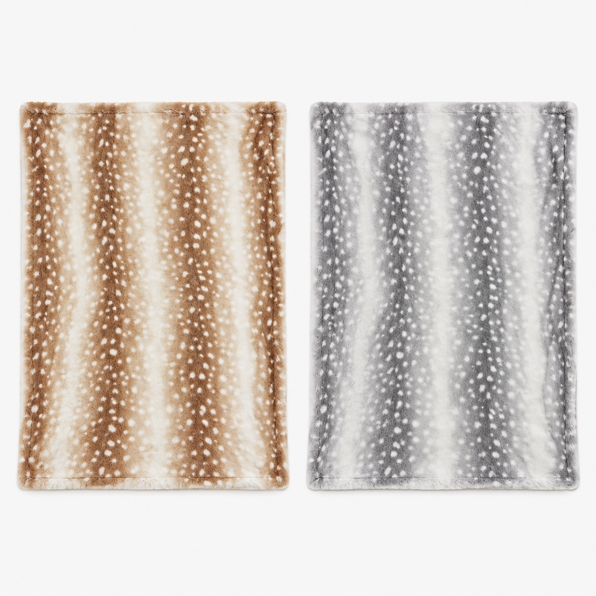 Linsavo sherpa throw blanket in brown and gray, both spotted colors laid open side by side