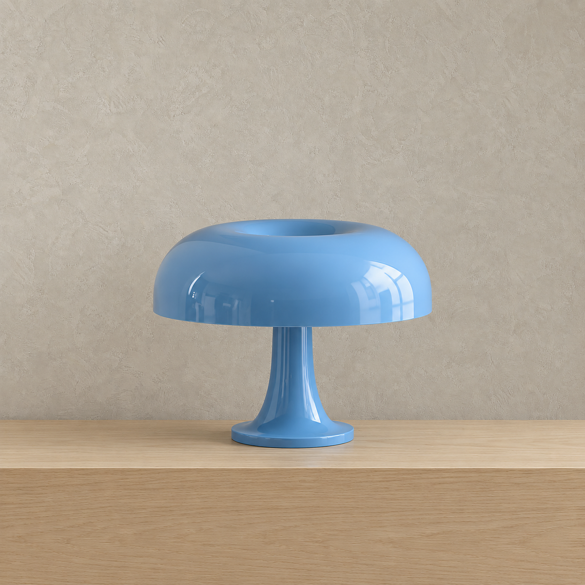 Lisamor rechargeable mushroom table lamp in glossy blue, shown unlit on a plain background