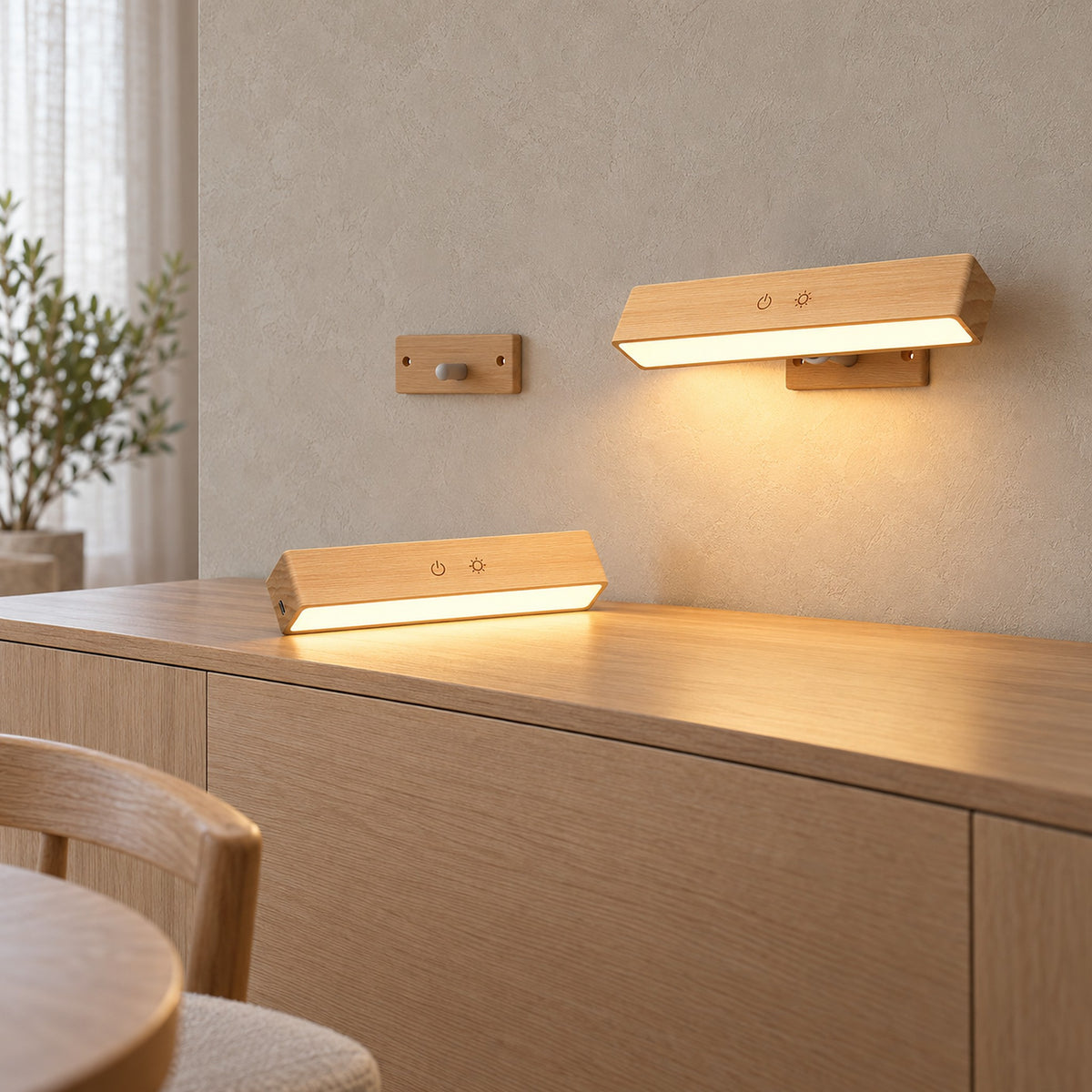 Lisomar main battery operated wall sconce light bar removed from its magnetic base for charging