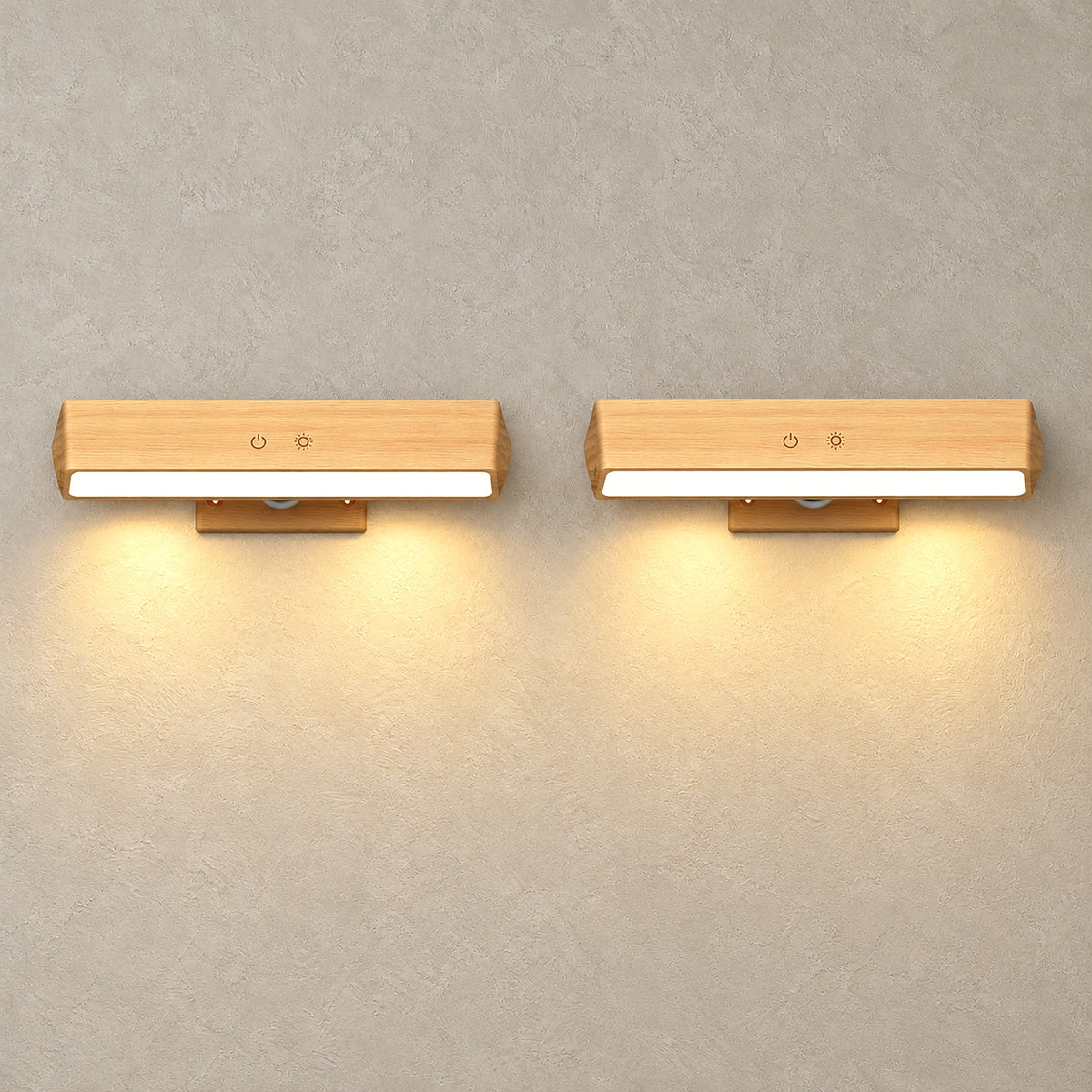 Lisomar main wall sconce set of 2, both light bars lit, shown on a plain backdrop