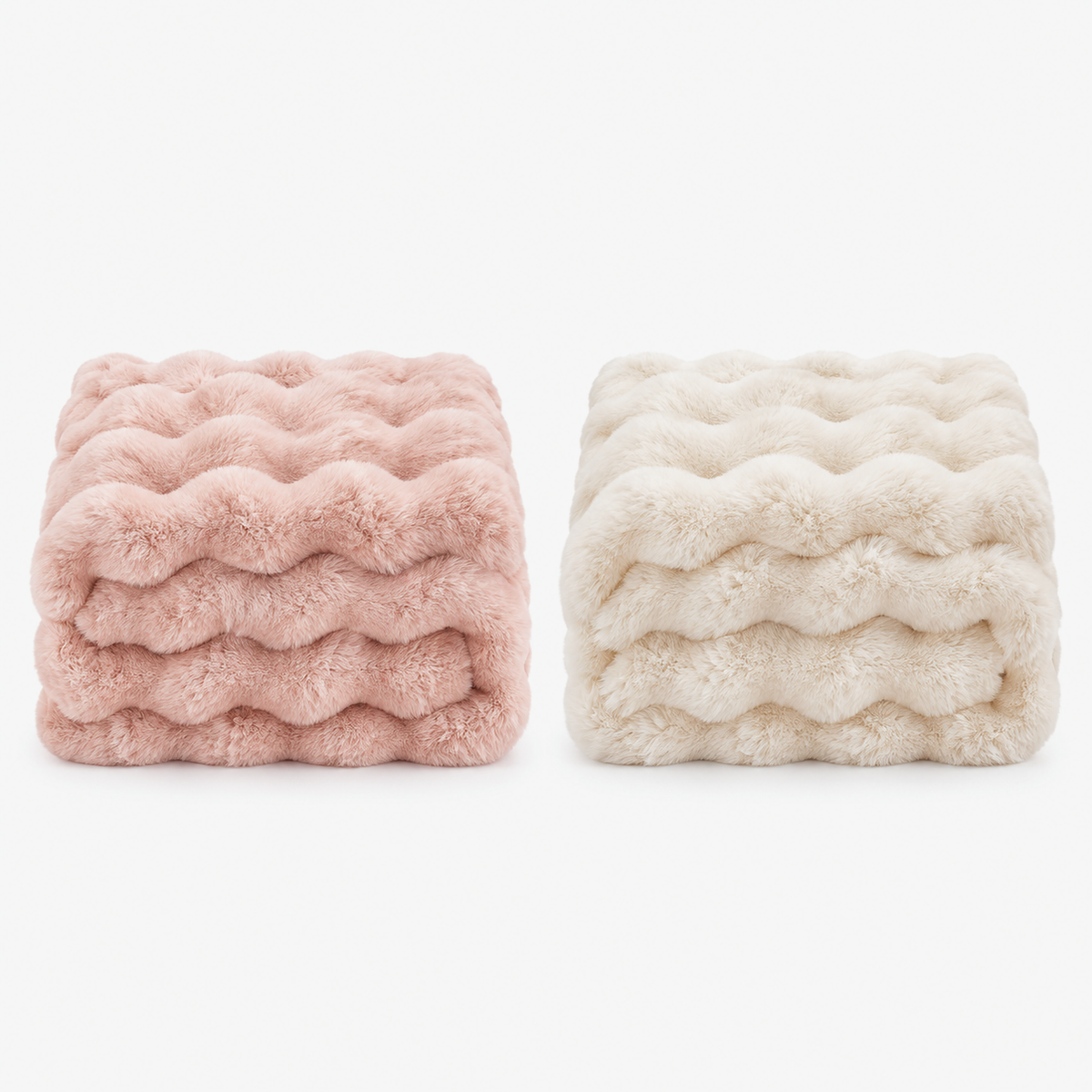 Lomarsi rose blush and ivory cream plush throw blankets folded side by side