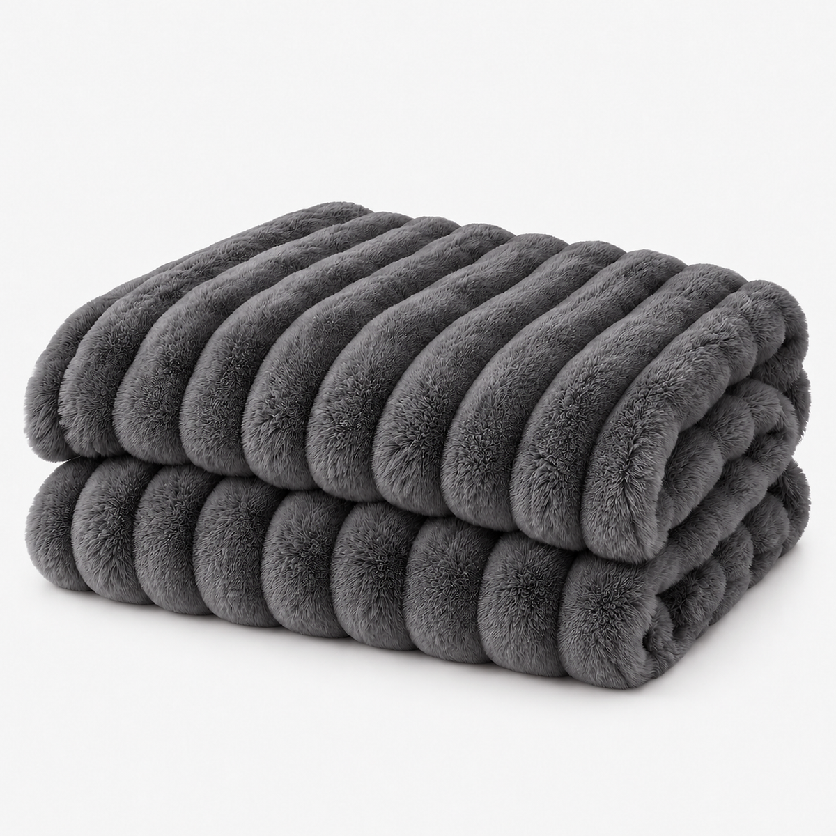 Mavilore dark gray coral fleece blanket in a loose folded stack on a white background #color_dark gray