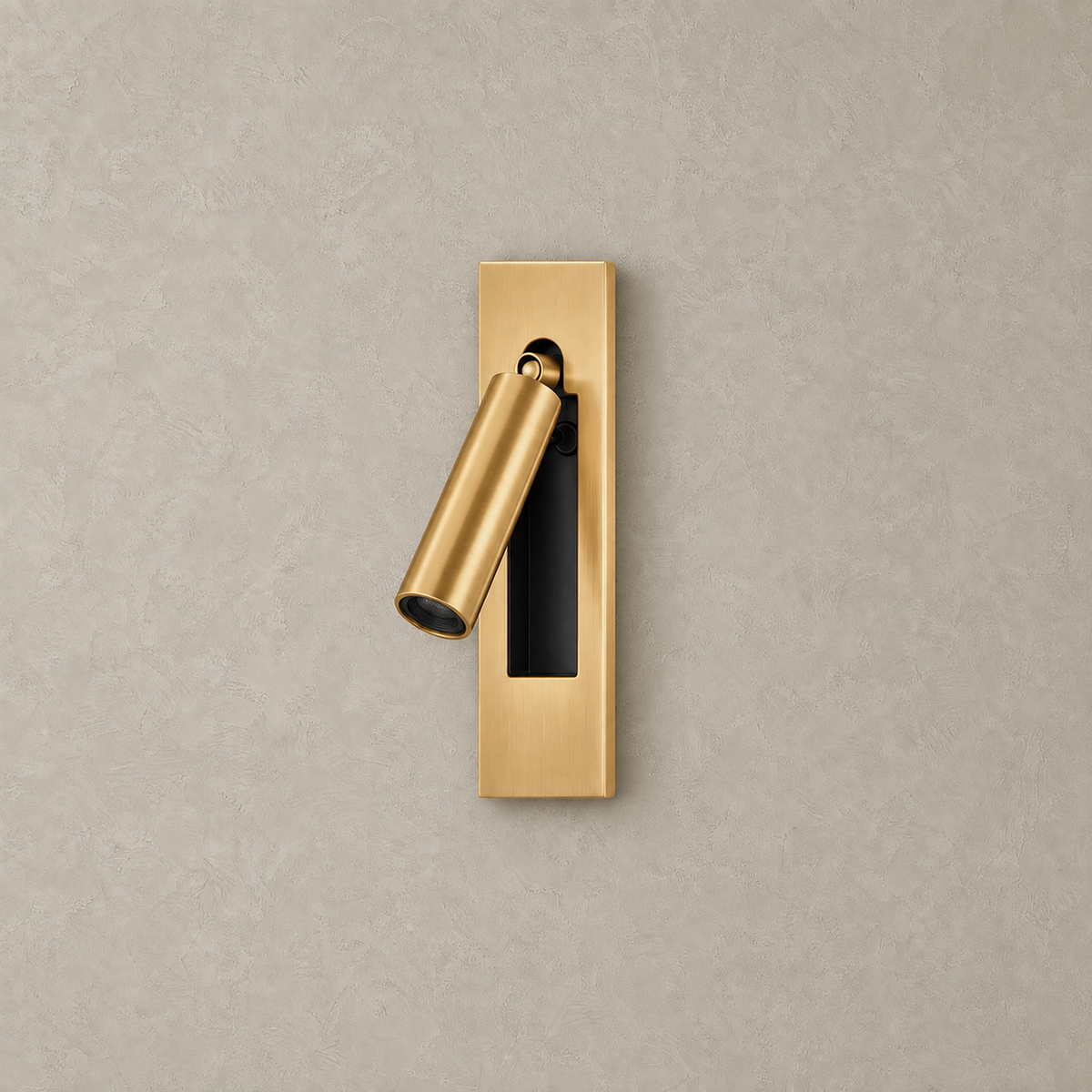 Menaliro gold LED wall sconce with matching gold plate and head, unlit rectangular base #color_gold