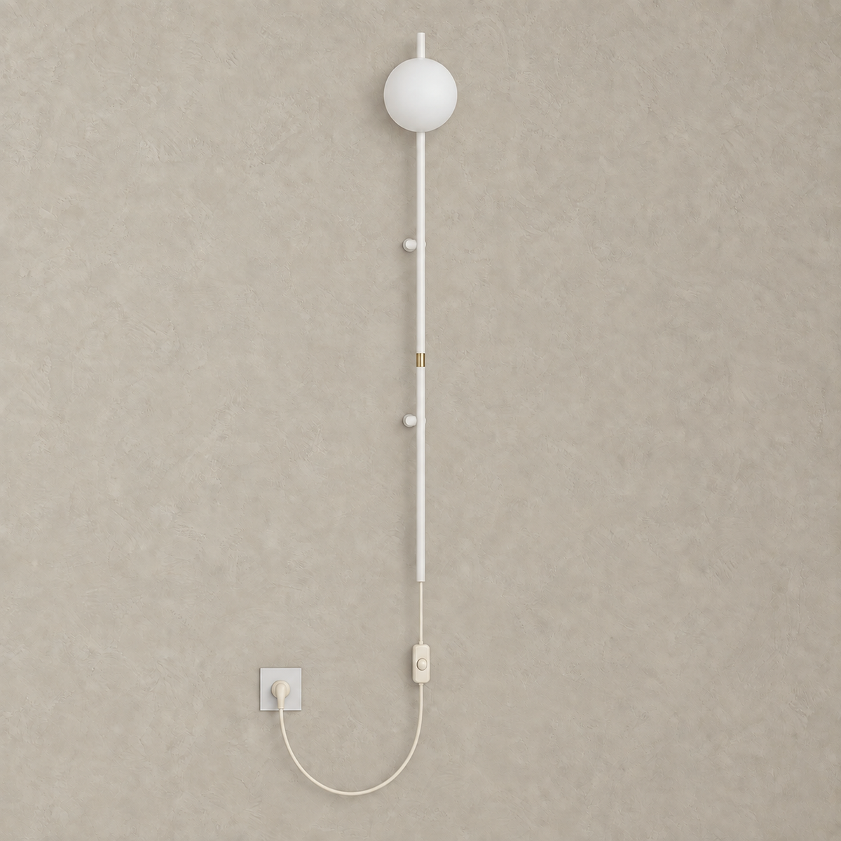 Milorsa white plug in wall sconce unlit on pale plaster, showing the frosted glass globe #color_white