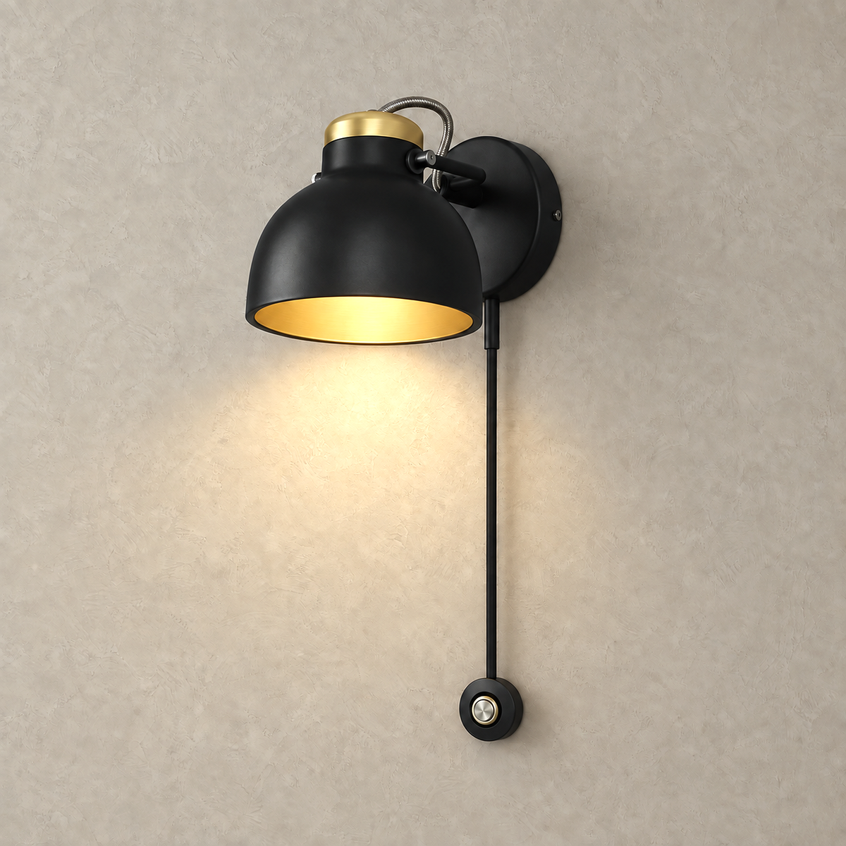 Miralote black wall light casting a small downward pool of light under its shade