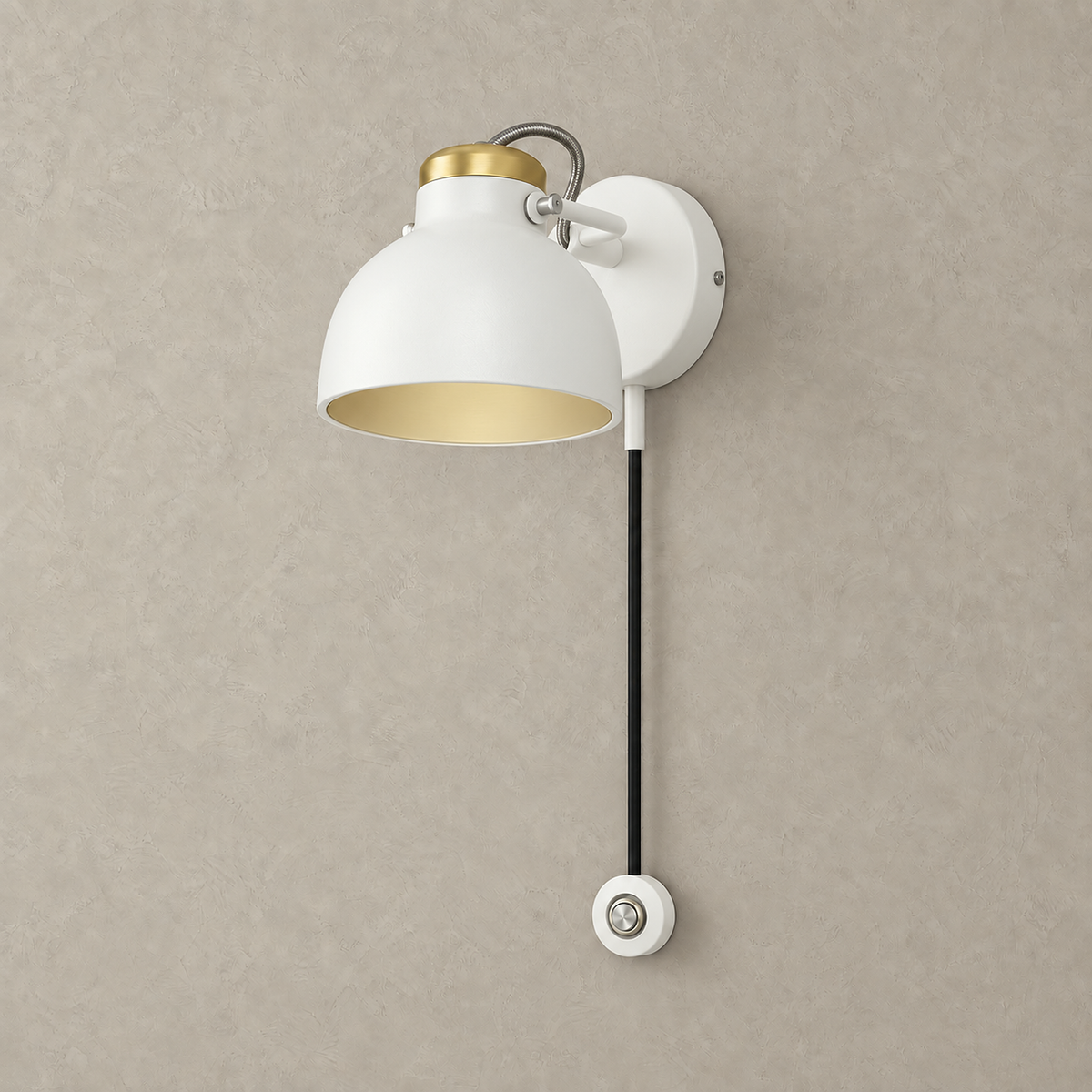 Miralote white wall sconce unlit with its round touch control on a plain background #color_white