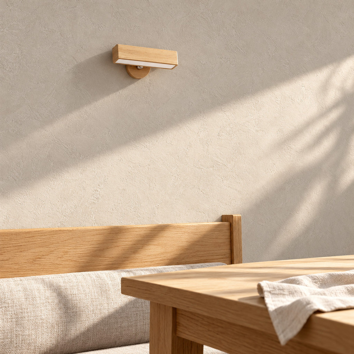 Mirsavel natural battery operated wall sconce unlit in direct daylight in a breakfast nook