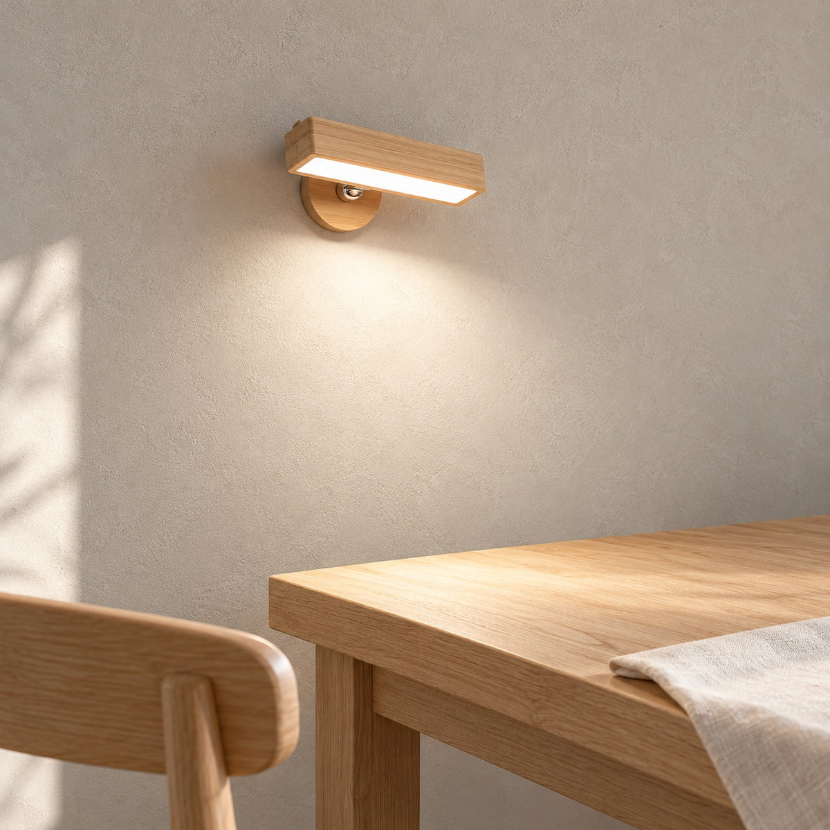Mirsavel natural wall light illuminating the corner of a breakfast table by day