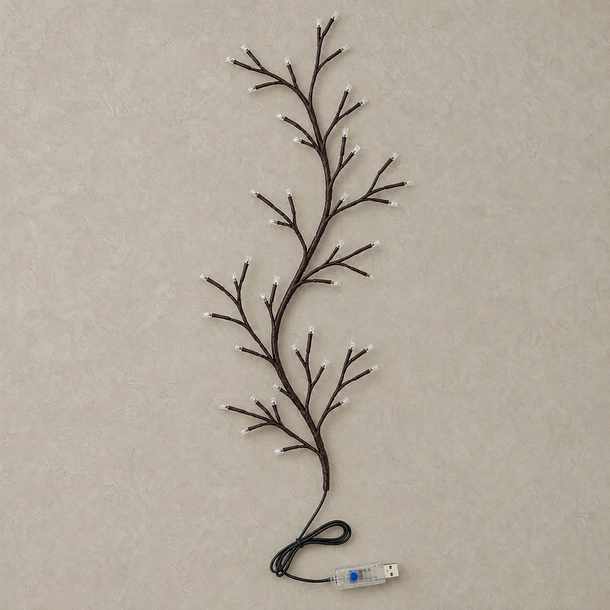 Morlica dark brown USB vine string light switched off, showing its branches and unlit bulb tips