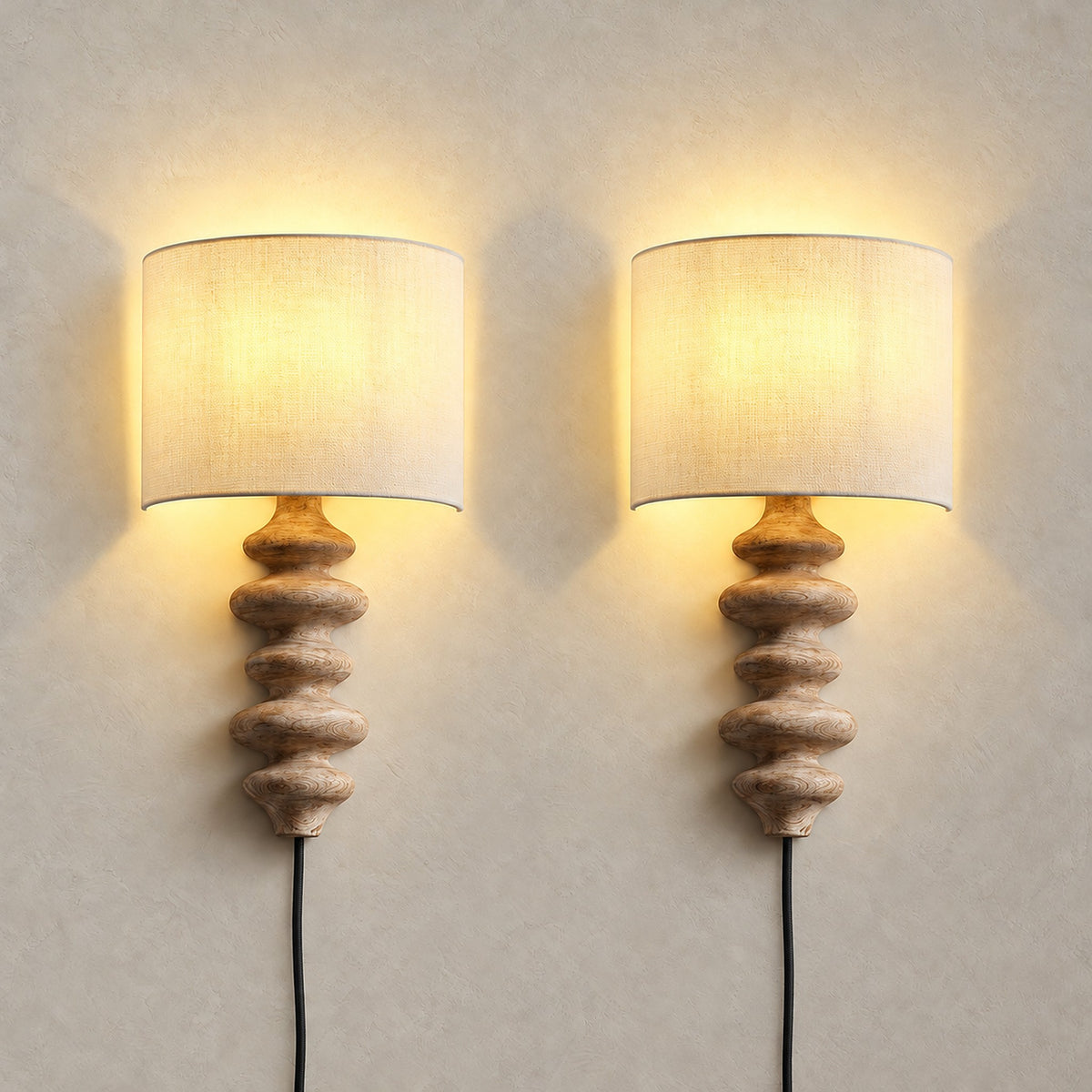 Nalimor wood color plug in wall sconce set of 2, a matching lit pair #color_wood color
