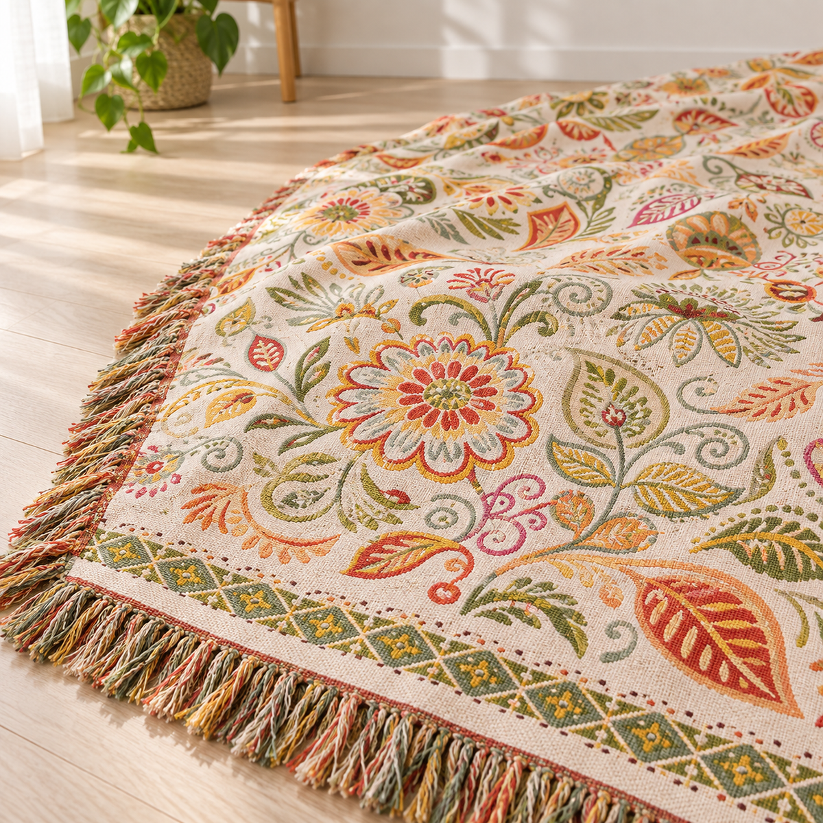 Nalisca soft throw blanket in multicolored & cotton in close detail showing its textured jacquard surface