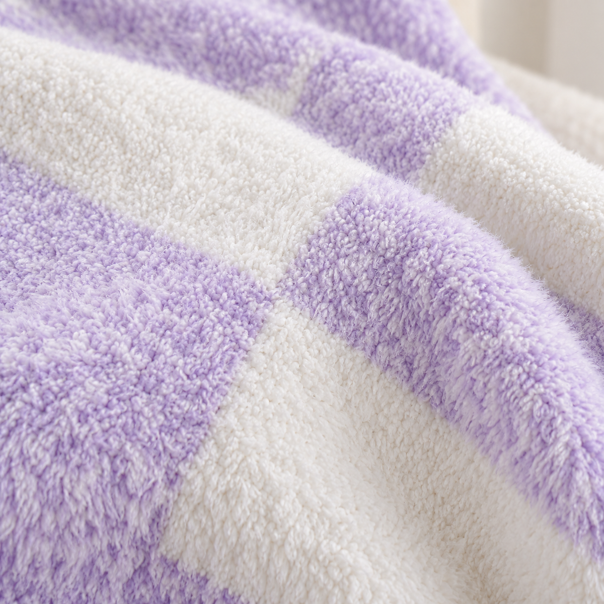 Nalisero plush throw blanket close up of two color check plaid in fuzzy microfiber feather yarn