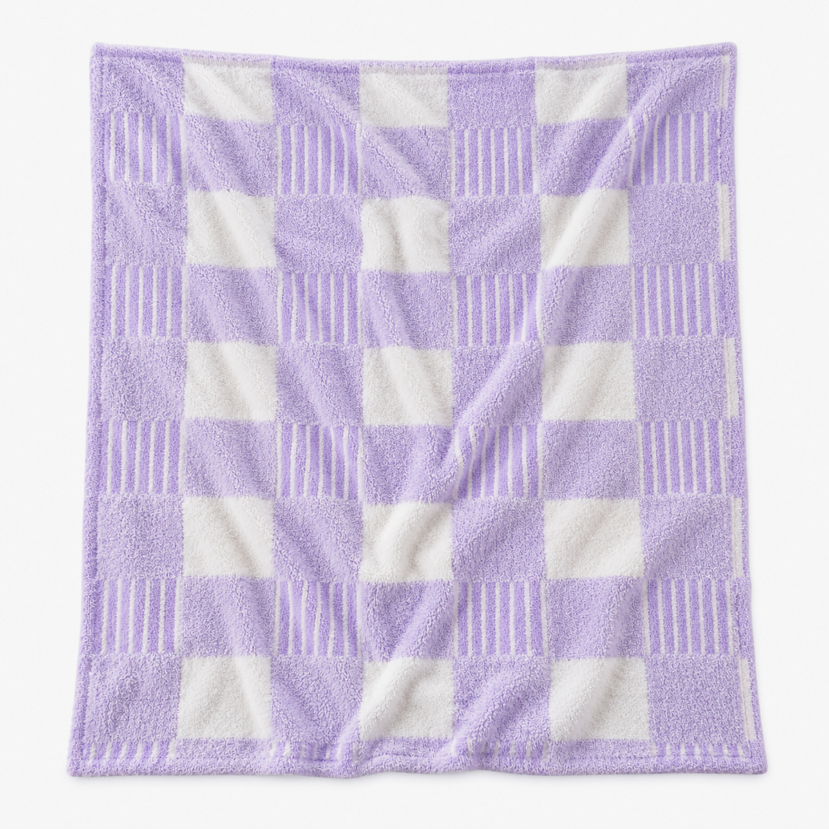 Nalisero reversible knit throw blanket in two color check plaid laid open with all four edges visible