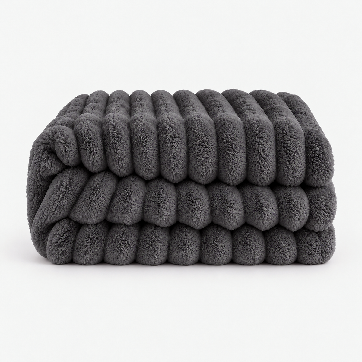 Nalorema gray plush fleece blanket loosely stacked on a plain white background #color_gray