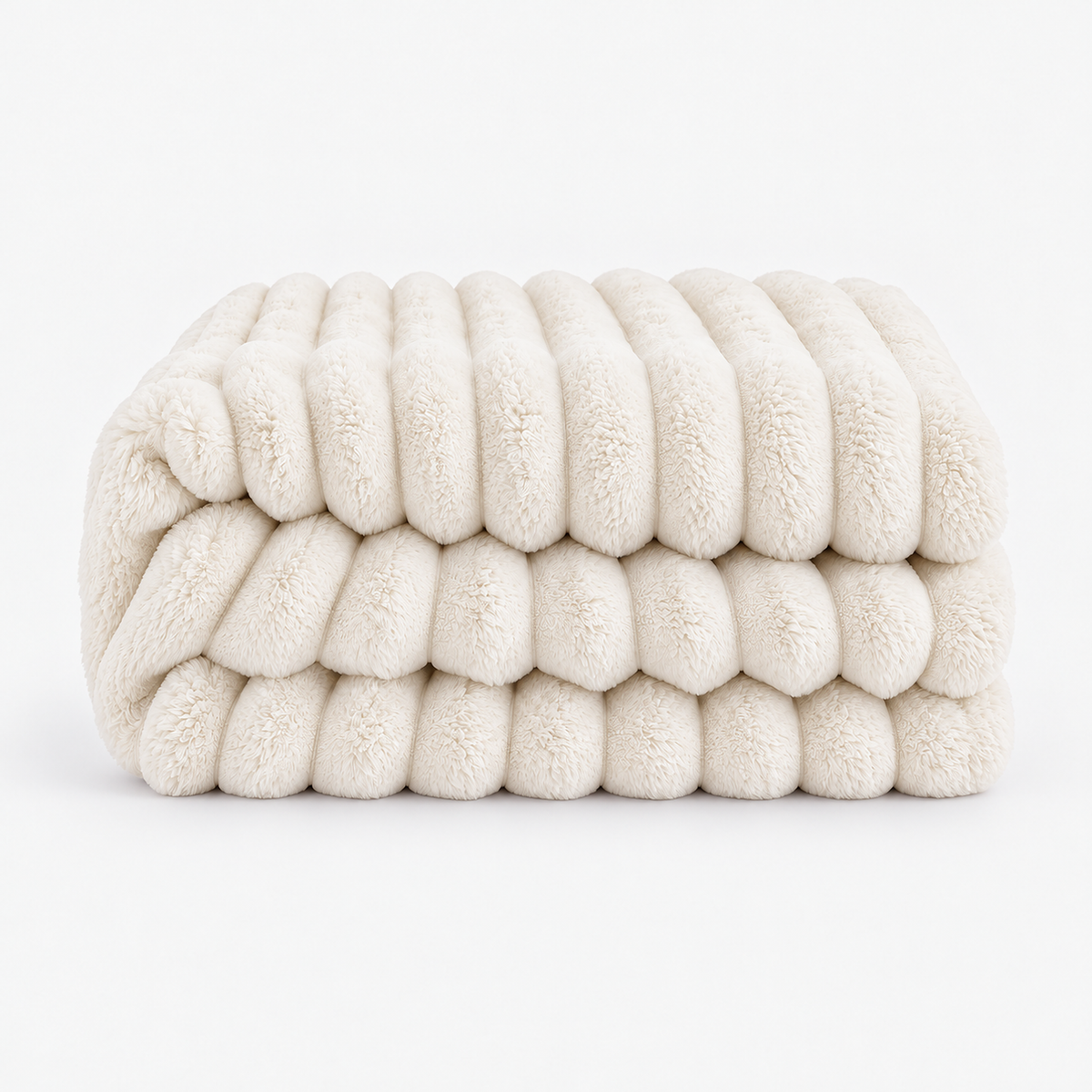 Nalorema ivory white plush fleece blanket loosely folded on a plain white background #color_ivory white