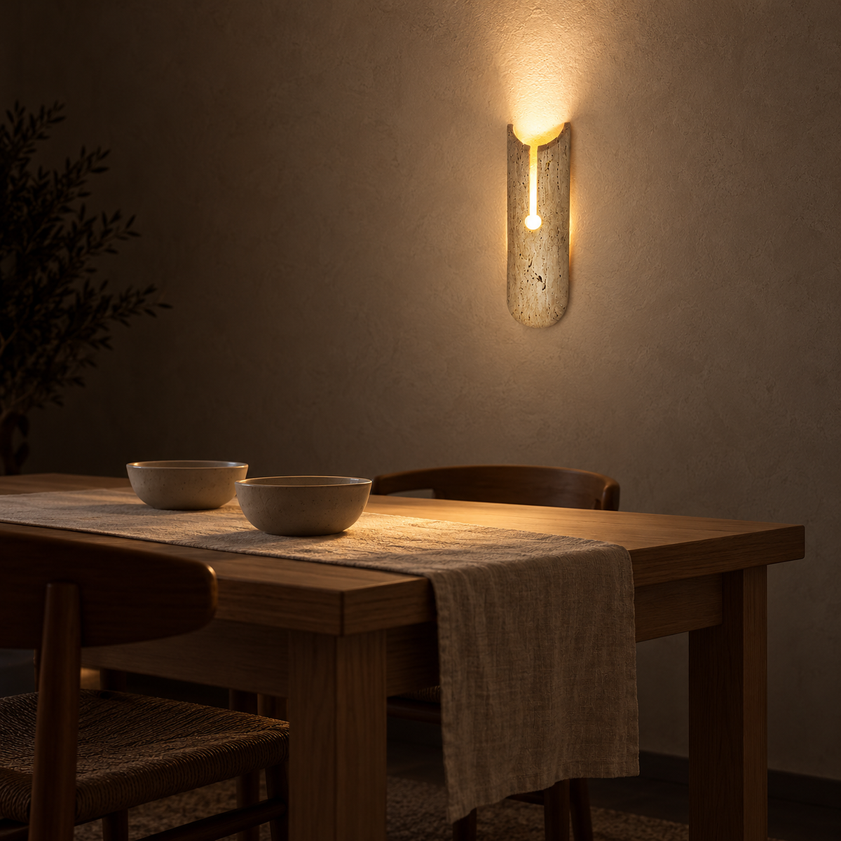Nerisalo beige plug in wall light washing dining room plaster with warm light at night