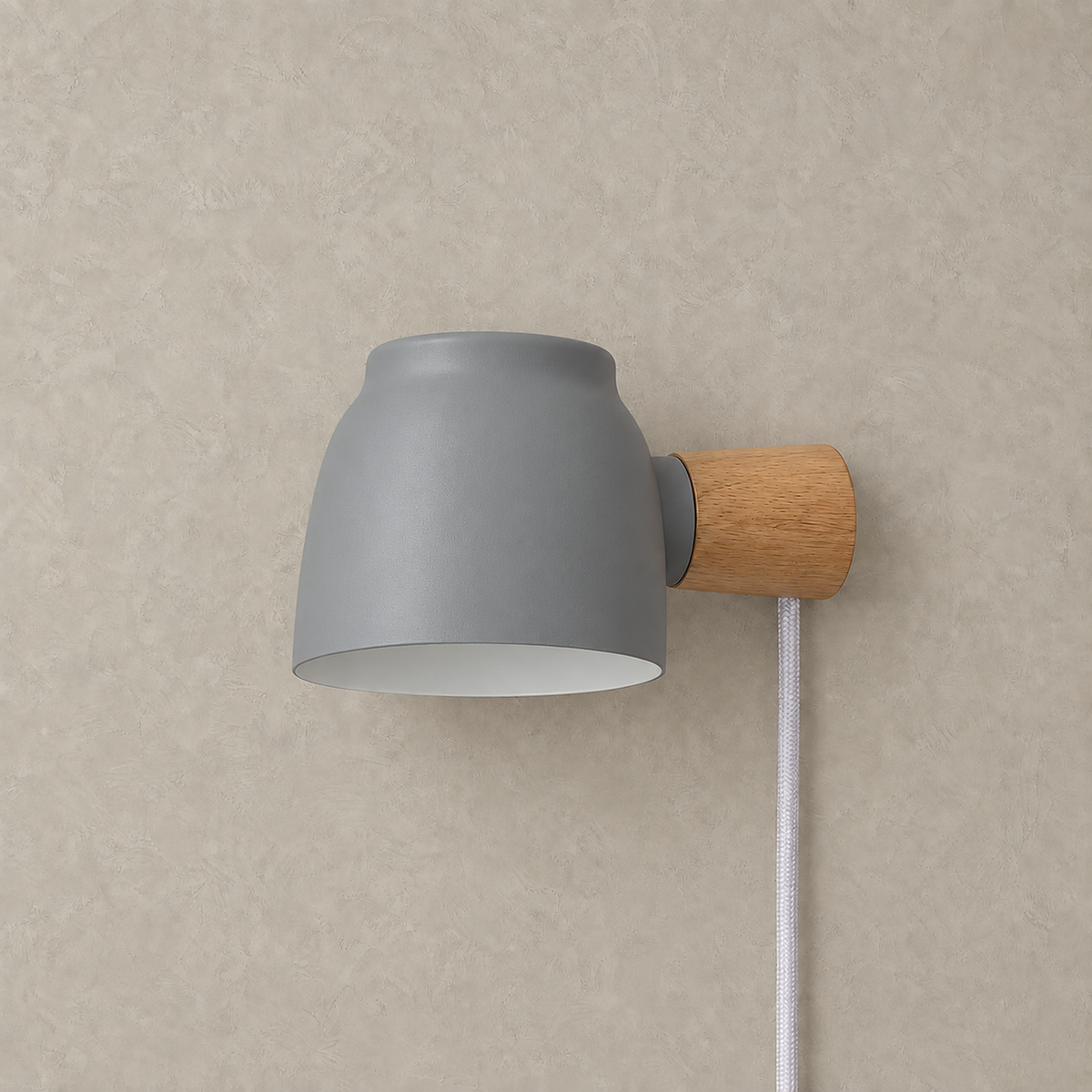 Netirama gray plug in wall sconce unlit, solid wood base and forged iron shade #color_gray