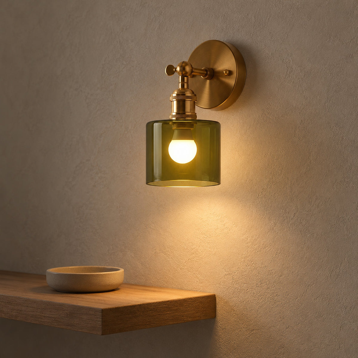 Nevalto olive battery operated wall sconce lighting hallway plaster with a downward glow #color_olive